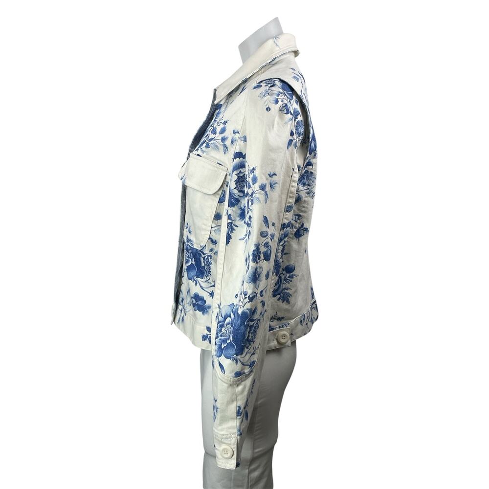 NEW Anthropologie Maeve White Blue Floral Long Sleeve Denim Jean Jacket Size M - Picture 2 of 5
